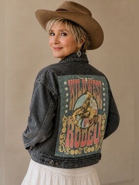 Wild West Rodeo Western Cowgirl Upcycled Denim Jacket